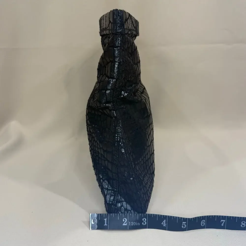 Nine West Clutch Women’s Black Faux Crocodile Cutout Handle Evening Purse